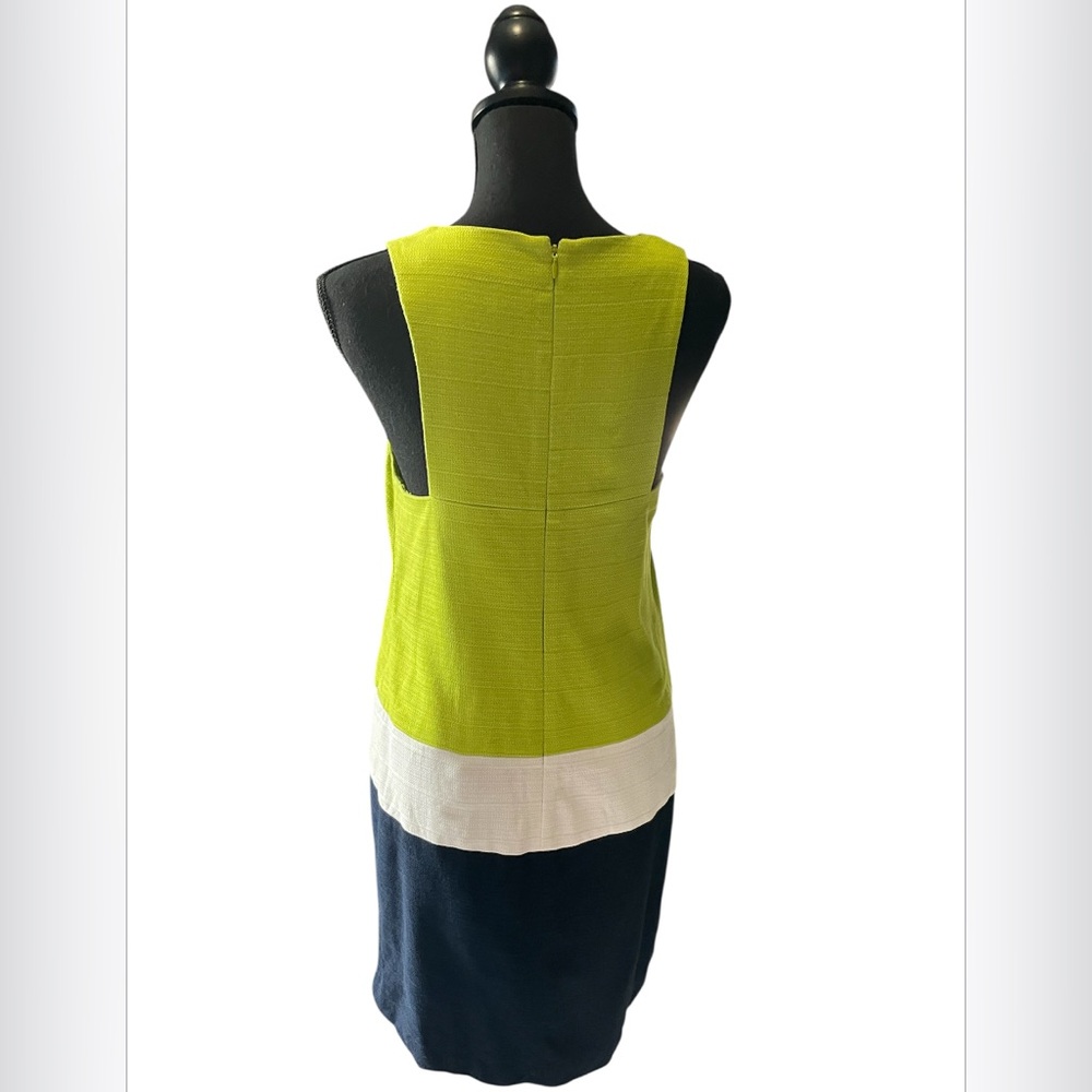 Crown & Ivy Lime green, White and Navy Cotton Textured Sleeveless Dress Size 8 - Picture 2 of 6